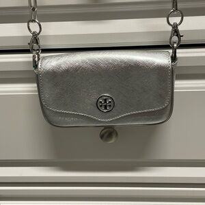 Tory Burch, mini Crossbody bag, silver. Gently used.